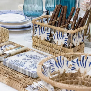 Porta Talheres Fibra Natural Peixes 12,5x12,5x22,5cm