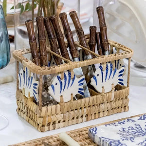 Porta Talheres Fibra Natural Peixes 12,5x12,5x22,5cm