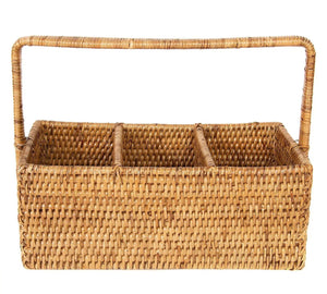 Porta Talheres Retangular em Rattan com Alça Bahali 30x15x12,5cm