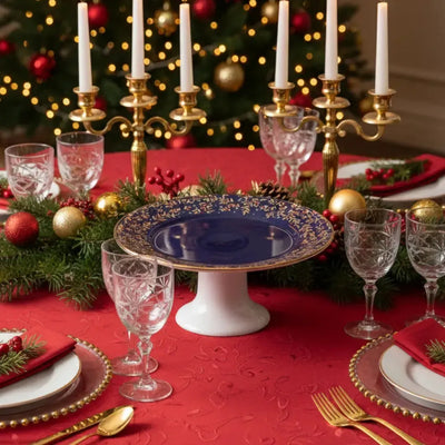 Porta Torta Cerâmica Azul Christmas Lights Scalla