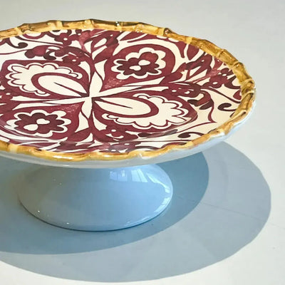 Porta Torta Cerâmica Dolce Mare Azulejo Português Vermelho 14x33cm Maison Blanche