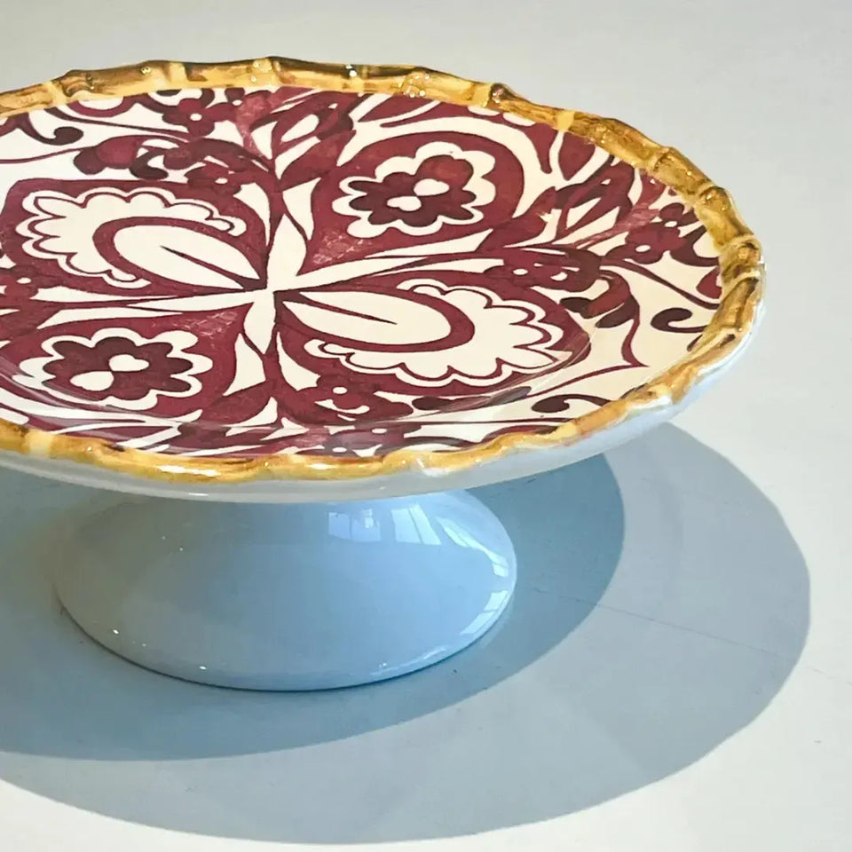 Porta Torta Cerâmica Dolce Mare Azulejo Português Vermelho 14x33cm Maison Blanche