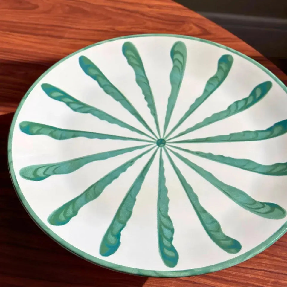 Porta Torta com Pé Cerâmica Piuma Verde Scalla