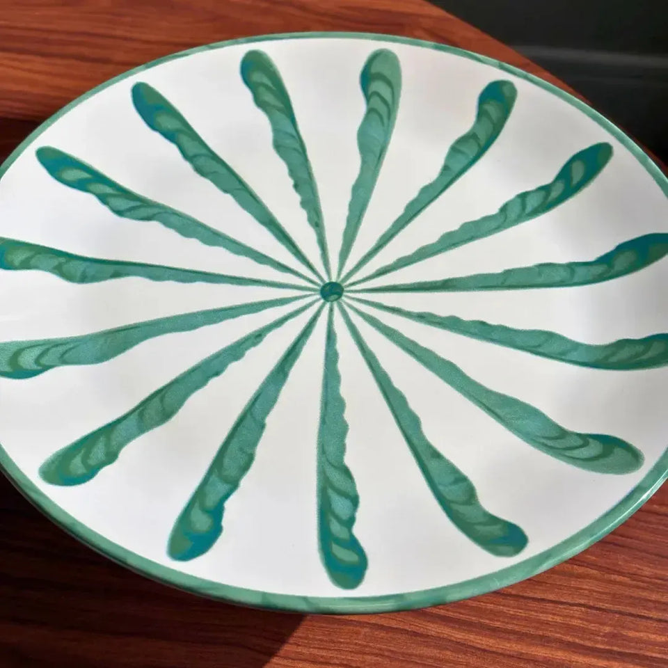 Porta Torta com Pé Cerâmica Piuma Verde Scalla