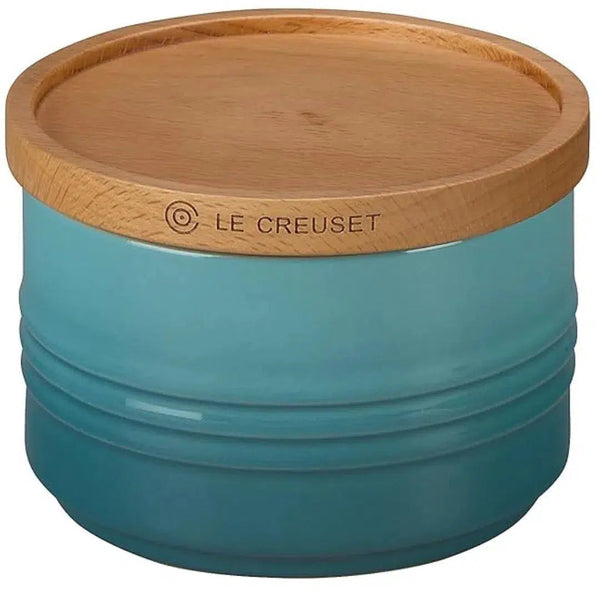 Pote Cerâmica com Tampa de Madeira Scandinavia Azul Caribe 220ml Le Creuset