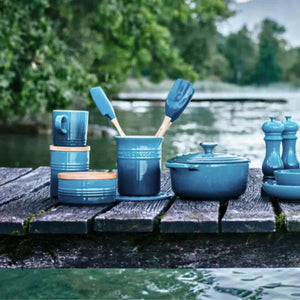 Pote Cerâmica Com Tampa De Madeira Scandinavia Azul Caribe 420Ml Pote Cerâmica Com Tampa De Madeira Scandinavia Azul Caribe 420Ml