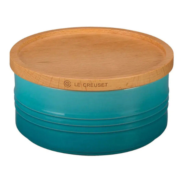 Pote Cerâmica com Tampa de Madeira Scandinavia Azul Caribe 420ml Le Creuset