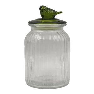 Pote de Vidro Canelado 1L Pássaro Verde Tuut