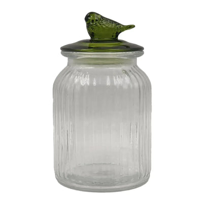 Pote de Vidro Canelado 1L Pássaro Verde Tuut
