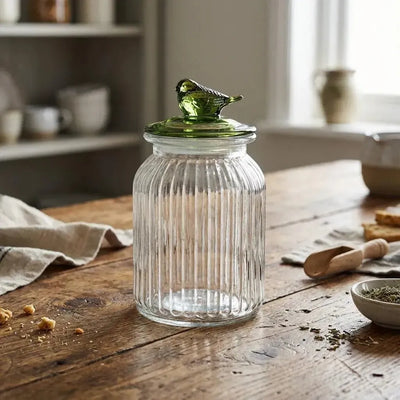Pote de Vidro Canelado 1L Pássaro Verde Tuut