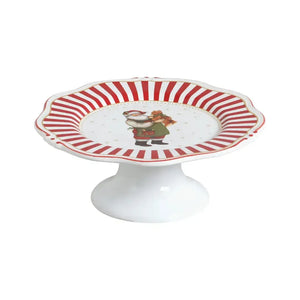 Prato Bolo Cerâmica Vermelho Filete Dourado Christmas Charm Scalla