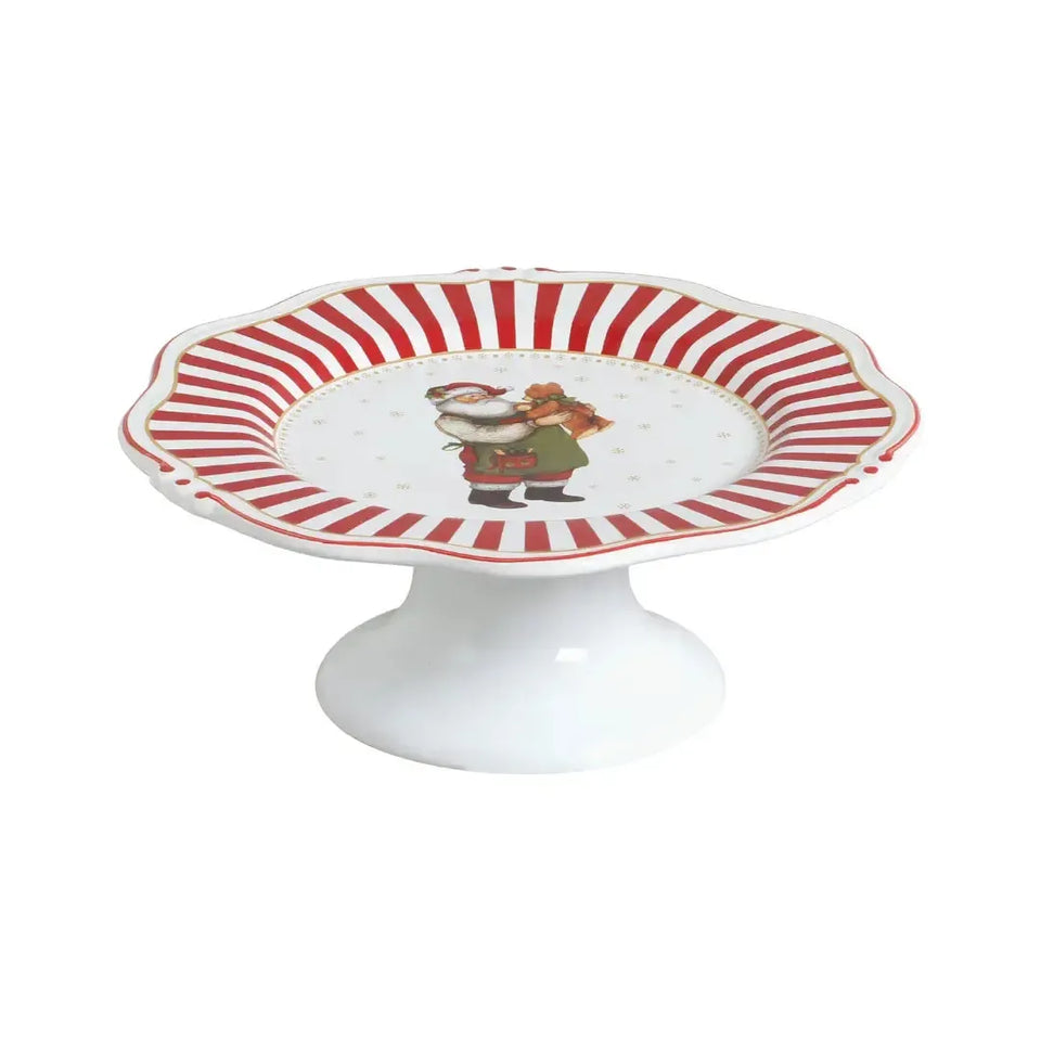 Prato Bolo Cerâmica Vermelho Filete Dourado Christmas Charm Scalla