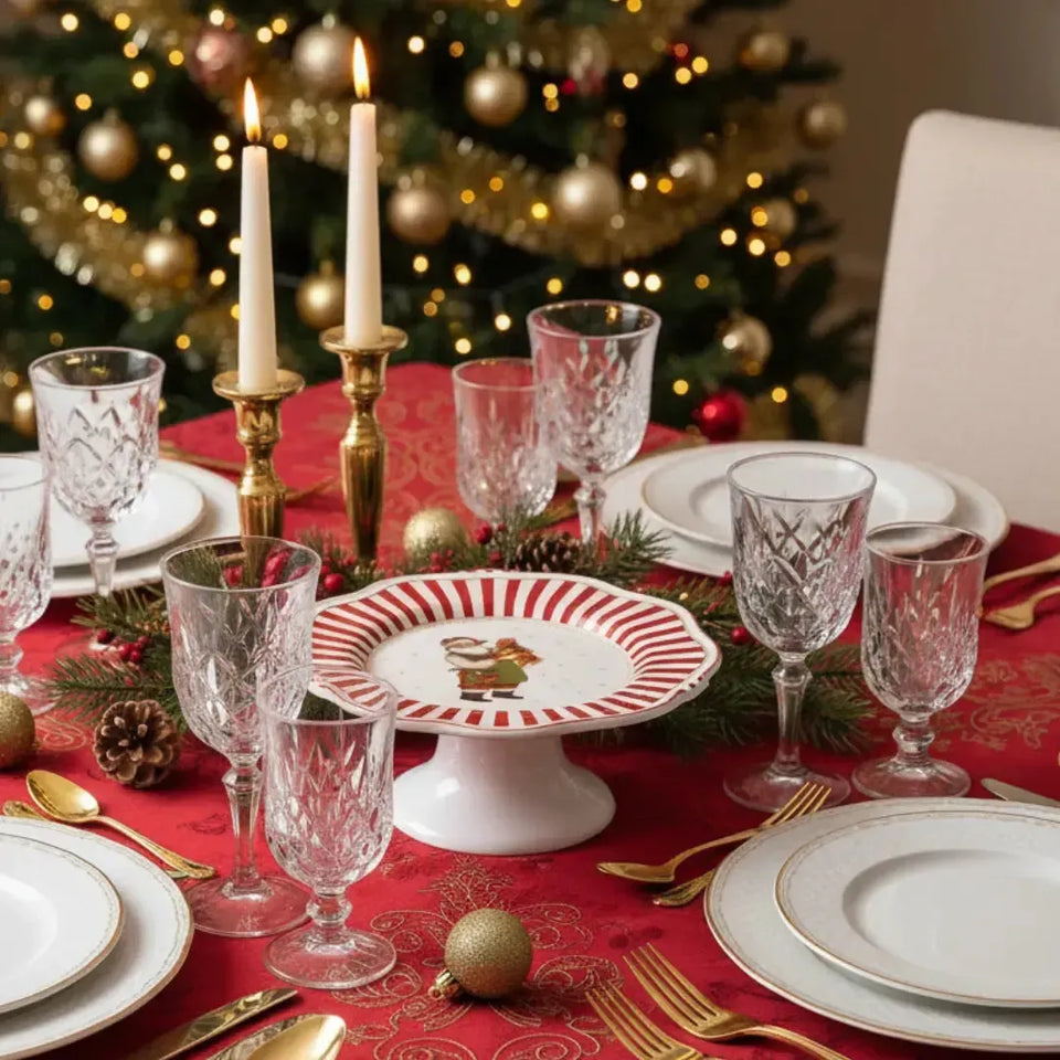 Prato Bolo Cerâmica Vermelho Filete Dourado Christmas Charm Scalla