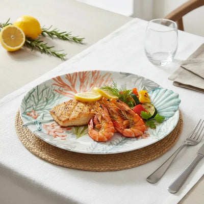 Prato Oval Melamina Desenho Concha Corall 43x30,5x4cm