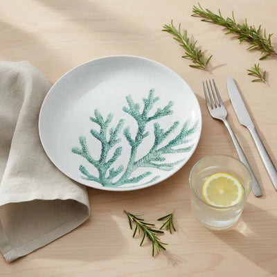 Prato Raso Melamina Desenho Coral Verde 27,8cm