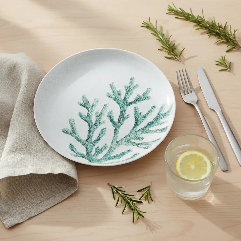 Prato Raso Melamina Desenho Coral Verde 27,8cm