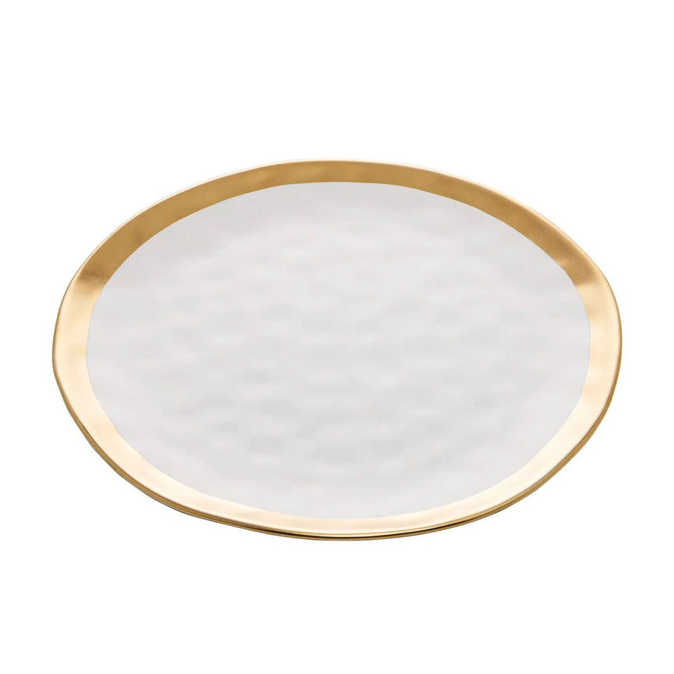 Prato Raso Porcelana Dubai Branco e Dourado 25cm