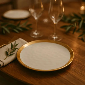 Prato Raso Porcelana Dubai Branco/Dourado 25cm