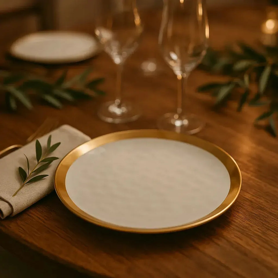 Prato Raso Porcelana Dubai Branco/Dourado 25cm