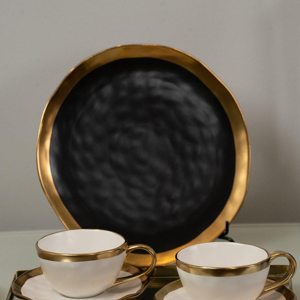 Prato Raso Porcelana Dubai Preto e Dourado 25cm