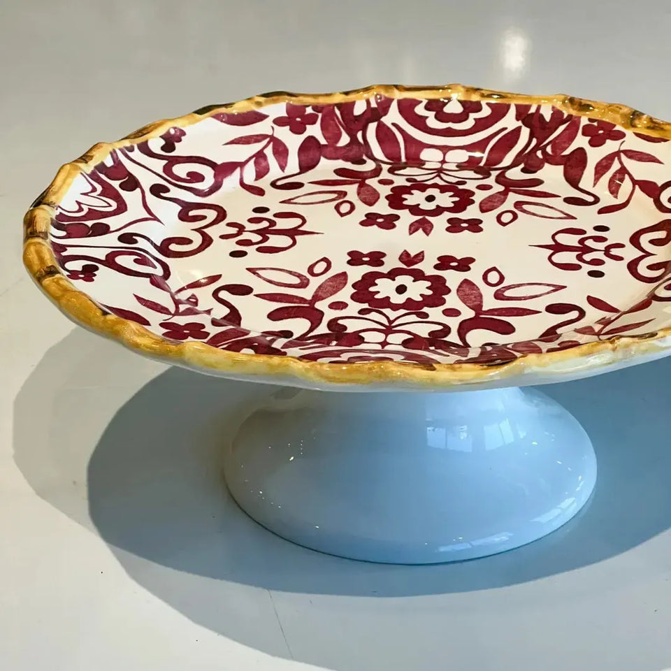 Prato de Bolo Cerâmica Dolce Mare Azulejo Português Vermelho 11x27,5cm Maison Blanche