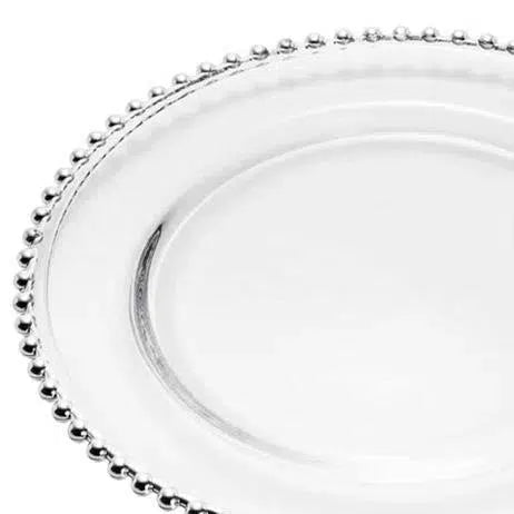 Prato de Jantar Cristal Pérola Borda Prateada 28cm Wolff