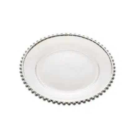 Prato de Jantar Cristal Pérola Borda Prateada 28cm Wolff