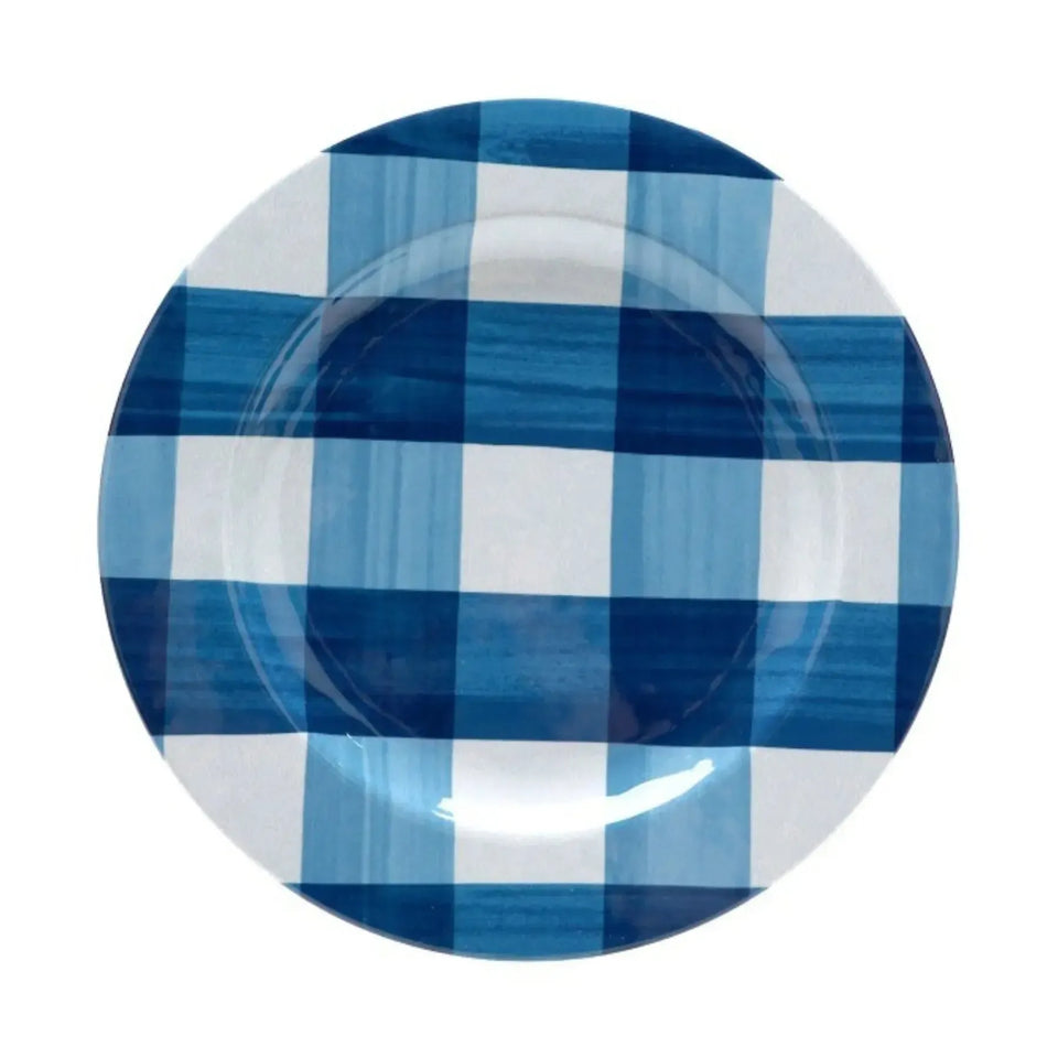 Prato de Raso Melamina Xadrez Azul 27,8cm