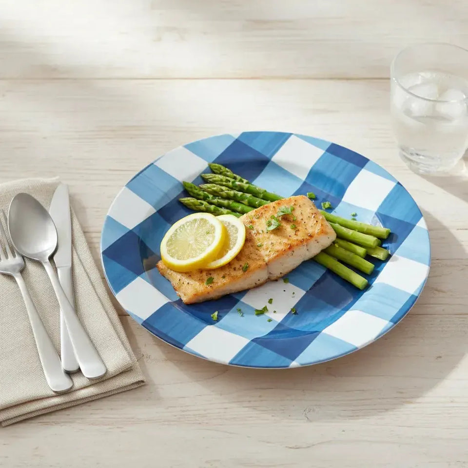 Prato de Raso Melamina Xadrez Azul 27,8cm