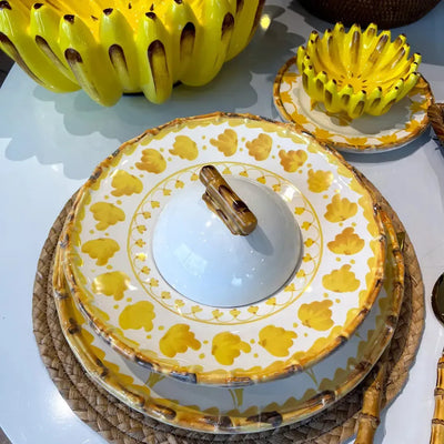 Prato de Risoto com Tampa Cerâmica Colorful Handmade Amarelo 27,5cm Maison Blanche