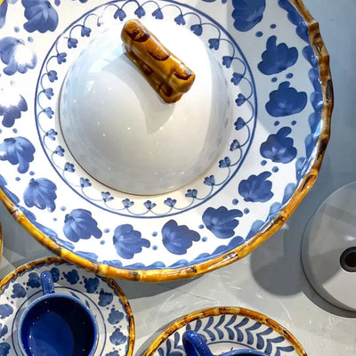 Prato de Risoto com Tampa Cerâmica Colorful Handmade Azul 27,5cm Maison Blanche