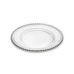 Prato de Sobremesa Cristal Pérola Borda Prateada 20cm