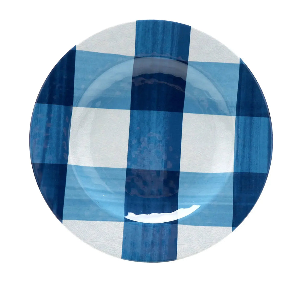 Prato de Sobremesa Melamina Xadrez Azul 22cm