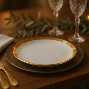 Prato de Sobremesa Porcelana Dubai Branco/Dourado 21cm