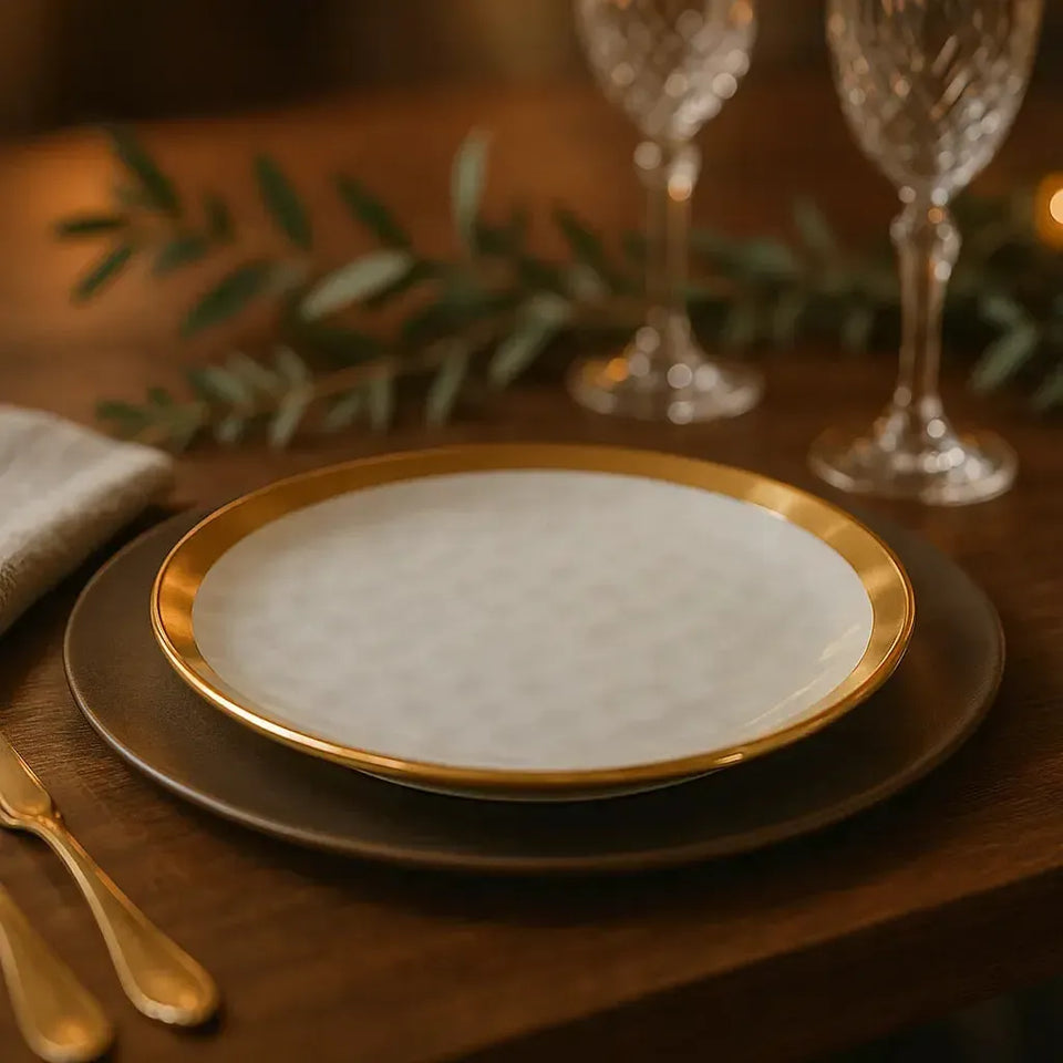 Prato de Sobremesa Porcelana Dubai Branco/Dourado 21cm