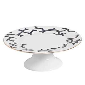 Prato para Bolo com Pé Cerâmica Coral Blue Scalla