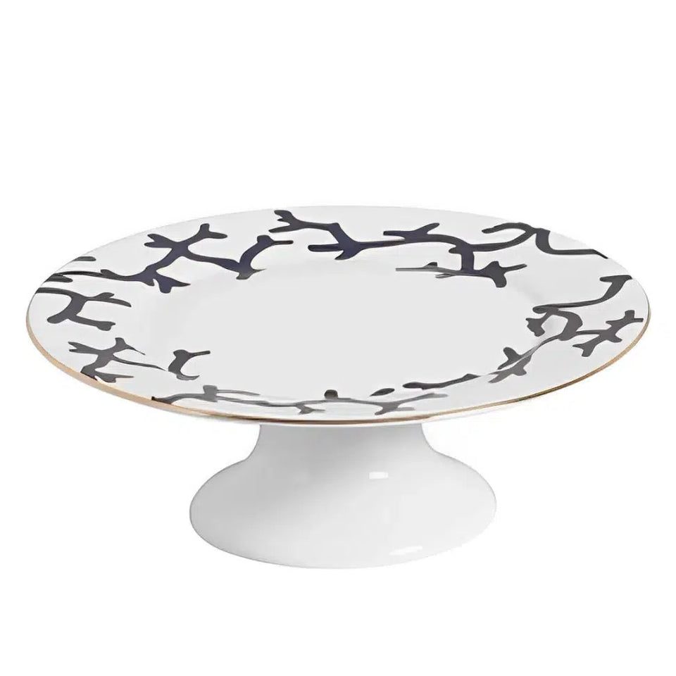 Prato para Bolo com Pé Cerâmica Coral Blue Scalla