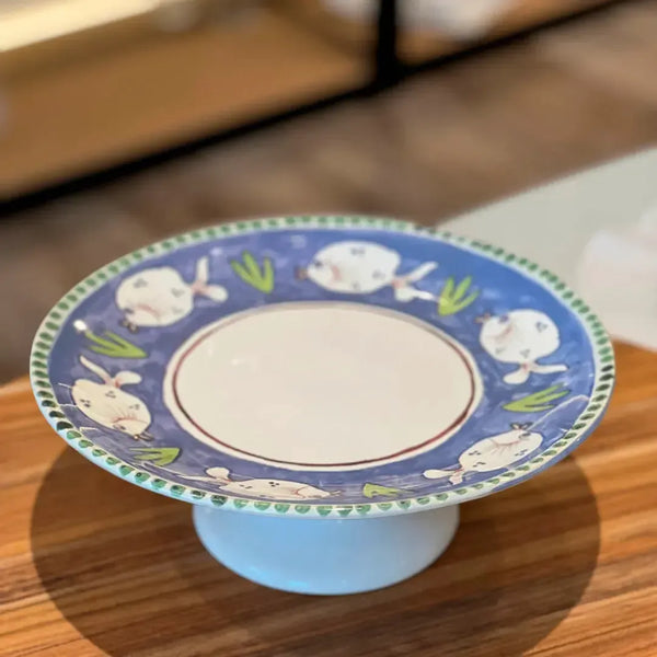 Prato para Bolo com Pé Cerâmica Pescare Scalla