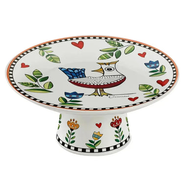 Prato para Bolo com Pé Porcelana Cocoricó Laranja 19x9cm Egan