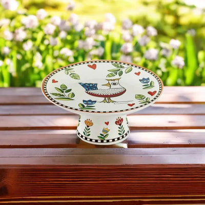 Prato para Bolo com Pé Porcelana Cocoricó Laranja 19x9cm Egan