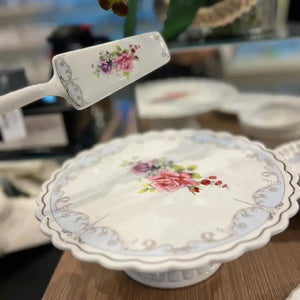 Prato para Bolo com Pé e Espátula New Bone China Mon Cheri 26x10,5cm L'Hermitage