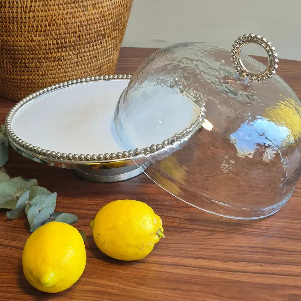 Prato para Bolo de Cerâmica / Alumínio com Tampa de Vidro Object Bahali 30cm