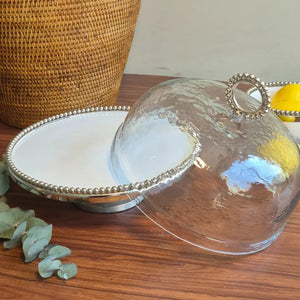 Prato para Bolo de Cerâmica / Alumínio com Tampa de Vidro Object Bahali 30cm