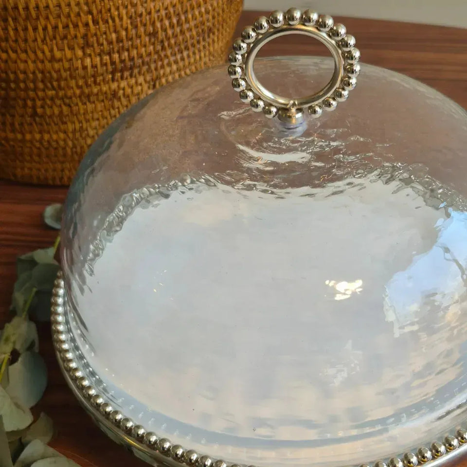 Prato para Bolo de Cerâmica / Alumínio com Tampa de Vidro Object Bahali 30cm