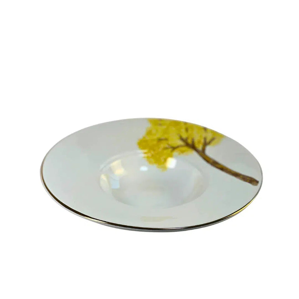 Prato para Risoto Cerâmica Ypê Amarelo com Filete de Ouro 28cm Scalla
