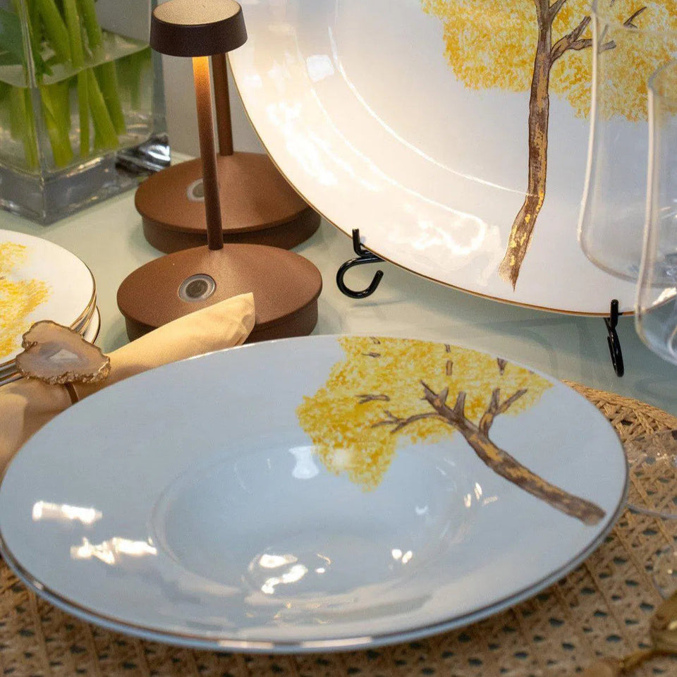 Prato para Risoto Cerâmica Ypê Amarelo com Filete de Ouro 28cm Scalla