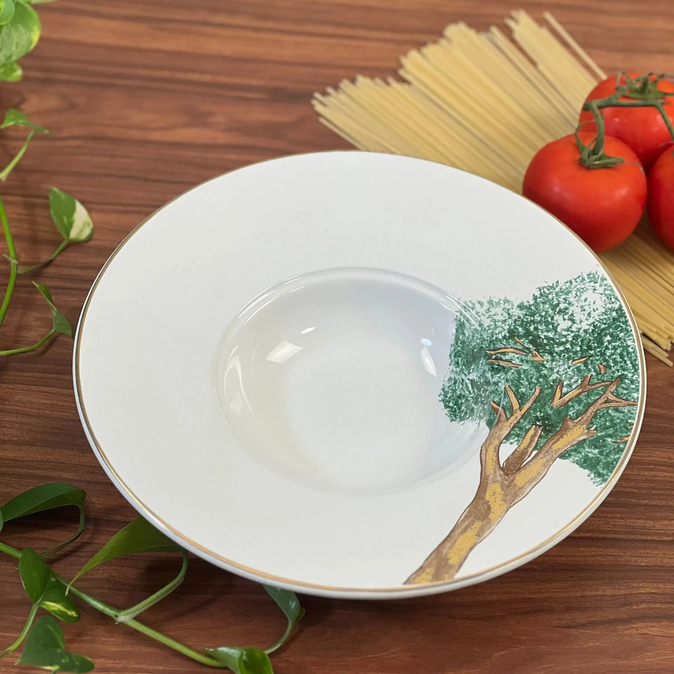 Prato para Risoto Cerâmica Ypê Verde com Filete de Ouro 28cm Scalla