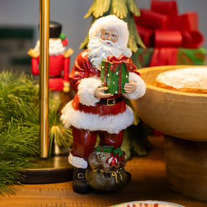 Papai Noel com Presente Natal Resina Vermelho e Branco