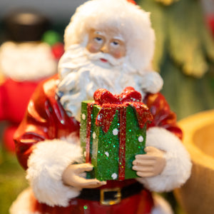 Papai Noel com Presente Natal Resina Vermelho e Branco