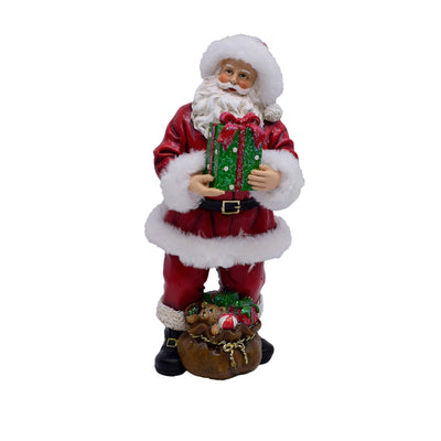 Papai Noel com Presente Natal Resina Vermelho e Branco